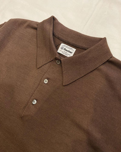 Yonetomi ダークブラウン 長袖シルクニットポロ Yonetomi NEW BASIC SALE ヨネトミ シルク ニット SILK KNIT P L